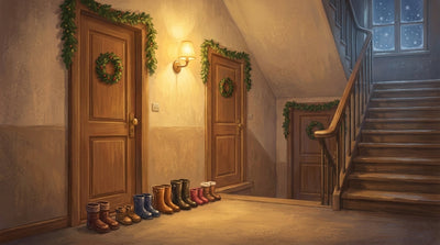 Zwölf Stiefel vor einer Tür