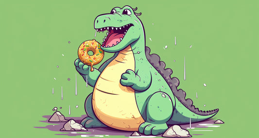 Dexter der Dinosaurier im Donutladen