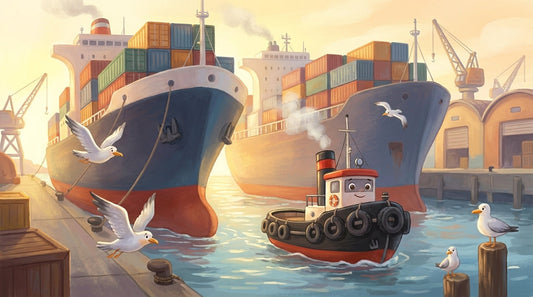 Der Hafen von Norddeich mit den großen Frachtern