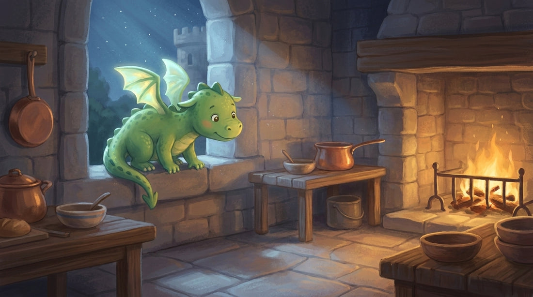 Der kleine Drache klettert nachts durchs Küchenfenster