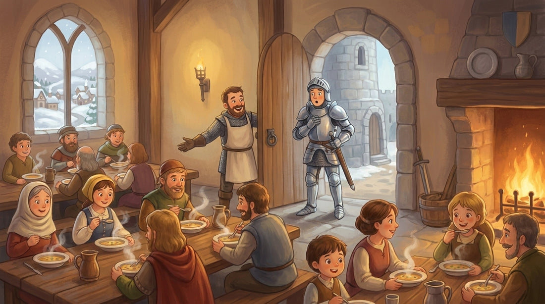 Der fremde Ritter kommt herein und bleibt