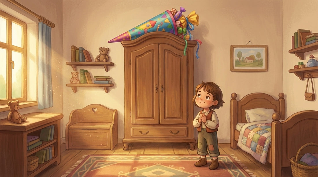 Die Schultüte oben auf dem Schrank