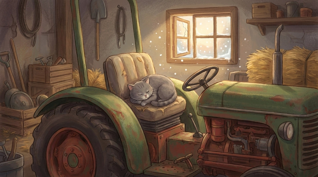 Die Katze auf dem Traktorsitz