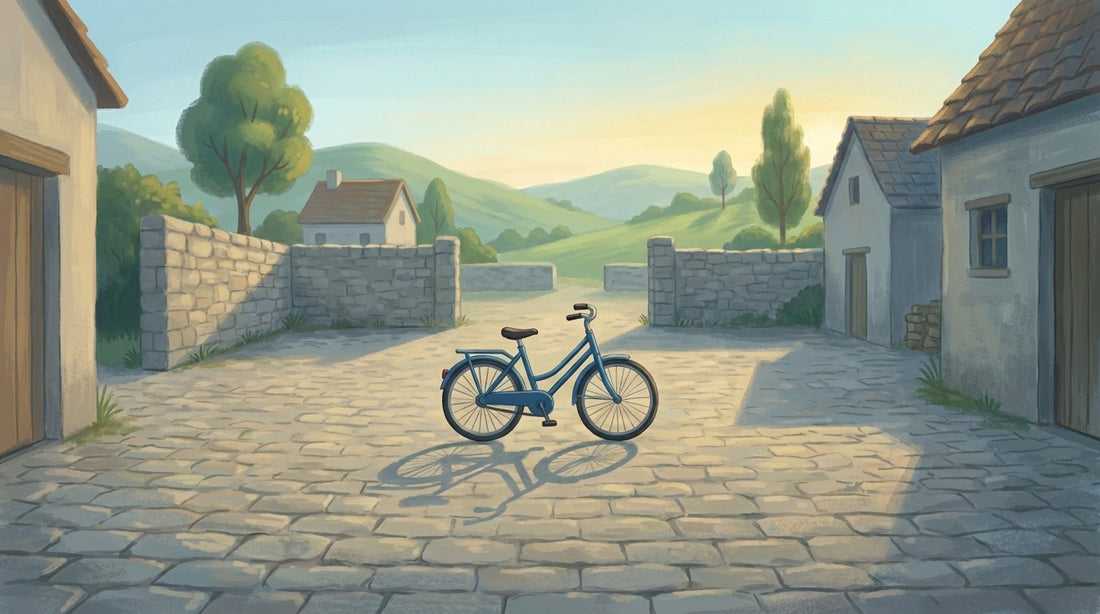 Das Fahrrad steht allein im Hof