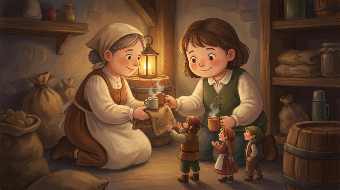 Kartoffelsack-Decken und Tee aus der Thermoskanne
