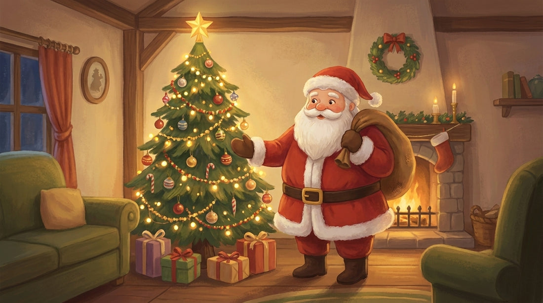 Der Weihnachtsmann kommt mit rotem Mantel