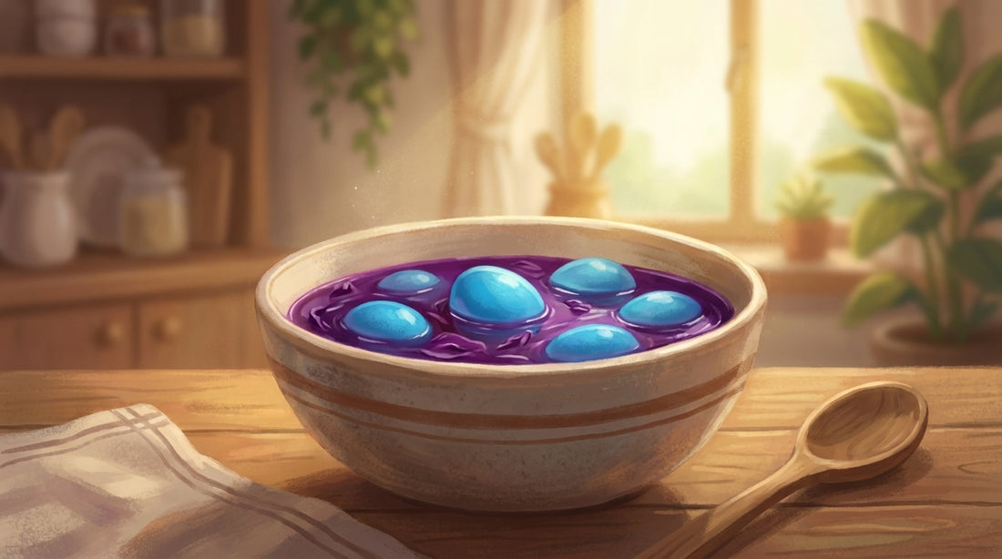 Violetter Rotkohlsaft, blaue Eier