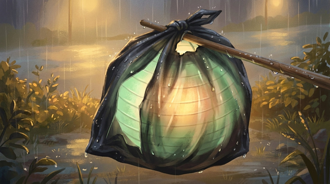 Ein Müllsack über der Laterne, Loch für den Stock